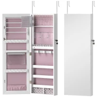 HOMCOM 108 x 37cm Lockable Jewellery Cabinet, with LED Lights - White Surface and Pink Lining(m-1)