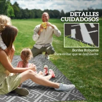 Outsunny Alfombra de Exterior Reversible 182x274 cm con Patrón Geométrico de Rombos Impermeable Bolsa de Transporte Negro(m-8)
