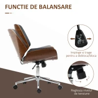 Vinsetto Scaun de Birou Vintage Tapițat, din Piele Ecologică, Lemn și Oțel, 53x60x86-96 cm, Negru și Maro Închis(m-5)