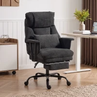 HOMCOM Office Chair, 180kg Heavy Duty Linen Computer Desk Chair with Lumbar Support, Wide Seat, Spring Cushion, Black(m-14)