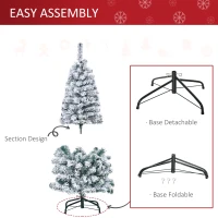 HOMCOM 4FT Prelit Artificial Snow Flocked Christmas Tree with Warm White LED Light, Holiday Home Xmas Decoration, Green White(m-6)
