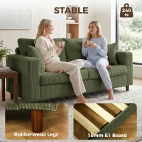 HOMCOM Loveseat Sofa with Wide Seat, Corduroy 2 Seater Couch with Deep Seat, Spring Cushion, Green(m-7)