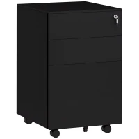 Vinsetto Rolcontainer Dossierkast, 3 Lades, Afsluitbaar, Op Wielen, 37 cm x 43,5 cm x 60 cm, Zwart(m-11)
