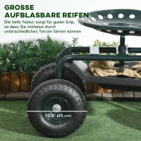 Outsunny Tuinwagen met zitplaats, draaibaar, verstelbaar in hoogte, tot 150 kg, staal, Donkergroen(m-5)