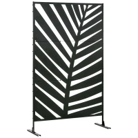 Outsunny Buitenscherm Privacy Stalen Frame Palmblad Silhouet 120x198 cm, Zwart(m-1)