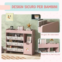 AIYAPLAY Scaffale Portagiochi Bambini in Legno con 9 Contenitori Rimovibili e Armadietto, 92x30x80 cm, Rosa(m-5)