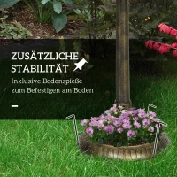 Outsunny Vogelbad met Beeldje, Bloemenpatroon, 2 Bassins, Kunststof, Antieke Look, 50B x 72H cm, Bronskleurig(m-7)