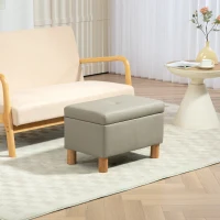 HOMCOM Baúl de Almacenaje para Dormitorio 33L Tapizado en PU Banco de Almacenaje con Patas de Madera 60x38x40 cm Gris Claro(m-10)