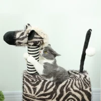 PawHut kattenboom, kattenboom in zebradesign, klimboom met kattentunnel, kattenkrabpaal met jutepaal, speelboom, kattenmeubilair, zwart+wit, 93 cm(m-8)