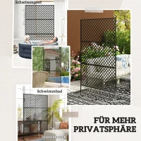Outsunny Ruimteverdeler voor buiten, metalen wandscherm voor terras, veranda, tuin, vrijstaand klimrooster, staal, zwart(m-6)