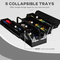 DURHAND 3 Tier Metal Toolbox, 5 Tray Professional Portable Tool Box with Carry Handle for Workshop, 56cmx20cmx34cm, Black(m-5)