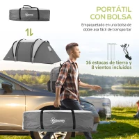 Outsunny Tienda de Camping Familiar para 4-5 Personas con 2 Habitaciones Separadas Puertas y Ventanas 450x220x180 cm Gris(m-7)