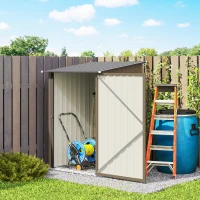 Outsunny Casetta da Giardino Porta Attrezzi in Acciaio Galvanizzato con Porta, 100x104x160 cm, Marrone e Grigio Scuro(m-9)