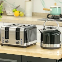 HOMCOM Waterkoker- en Broodrooster-set, 7 Bruiningsniveaus, 1,7 L, Kunststof, RVS, Zwart(m-2)