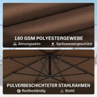 Outsunny afneembare parasol zweefparasol zwengelparasol met handkruk, koffie(m-5)