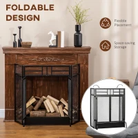 HOMCOM 3-Panel Folding Fireplace Screen with Door, Freestanding Spark Guard, Metal Mesh Fireguard, Black(m-5)