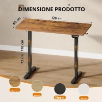Scrivania regolabile in altezza elettricamente, motore silenzioso con memoria a 3 posizioni e sistema anti-collisione, 120L x 60P cm, 120x60x72-120 cm, Marrone(m-3)
