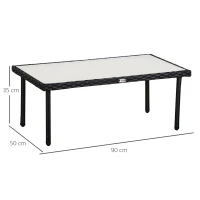 Outsunny Table basse de jardin plateau verre trempé 5 mm résine tressée imitation rotin noir(m-3)