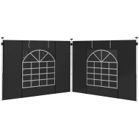 Outsunny Gazebo Side Panels, 2 Pack Sides Replacement, for 3x3(m) or 3x6m Pop Up Gazebo, with Windows and Doors, Black(m-11)