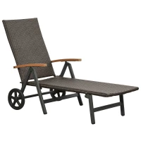 Outsunny Tumbona de Jardín de Ratán 192x74x55 cm con Respaldo Reclinable en 7 Posiciones Reposabrazos y Ruedas Marco de Aluminio para Patio Terraza Balcón Marrón(m-1)