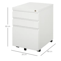 HOMCOM Rolcontainer met 3 lades – Mobiele archiefkast met wielen, afsluitbaar Bureau- en thuiskantoor kast met concave grepen, 39 x 48 x 60 cm,Wit(m-3)