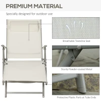 Outsunny Sun Lounger Steel Frame Outdoor Folding Chaise Texteline Lounge Chair Recliner with Headrest & 7 Levels Adjustable Backrest, Cream White(m-7)