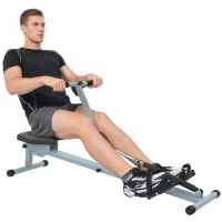 HOMCOM roeitrainer roeiapparaat fitness roeien hometrainer, met LCD display, staal + PVC, grijs, 130 x 67,5 x 67 cm(m-11)