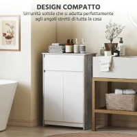 kleankin Mobile Bagno Autoportante con Cassetto e Ante Doppie, Grigio-Bianco(m-5)