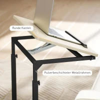 HOMCOM Bijzettafel, bureau en nachtkastje, in hoogte verstelbaar, 4 wielen, metalen frame(m-6)