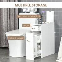 HOMCOM Bathroom Slim Floor Cabinet Narrow Wooden Storage Home Bath Toilet Cupboard Organiser Unit with Drawers White(m-5)