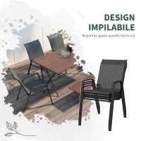 Outsunny Set 4 Sedie da Giardino Impilabili con Braccioli in Rattan PE e Acciaio, Grigio(m-5)