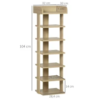 HOMCOM Zapatero Estrecho de 7 Niveles Capacidad de 6 Pares de Zapatos para Entrada Dormitorio y Pasillo 32x30x104 cm Roble(m-3)