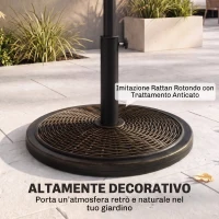 Outsunny Base per Ombrellone in Cemento e Plastica da 14kg con Effetto Rattan Ø48x34cm, Bronzo(m-5)