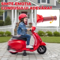 AIYAPLAY Motocicletă Electrică pentru Copii cu Licență Vespa, Baterie Reîncărcabilă 6V, Roți Ajutătoare și Lumini, Roșu(m-5)