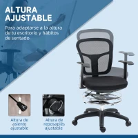 Vinsetto Silla de Dibujo Ergonómica de Malla Giratoria con Reposabrazos  y Reposapiés Ajustable 59x59x95-115 cm Negro(m-4)