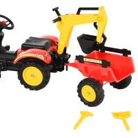 HOMCOM trapauto graafmachine trapgraafmachine met voorlader voor 3-6 jaar kinderen rood(m-9)