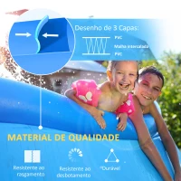 Outsunny Piscina Inflável Redonda 4.000 Litros Ø274x76cm para 3-4 Pessoas Piscina Insuflável Familiar Adultos e Crianças com Inflador de Mão para Jardim Pátio Exterior Azul(m-4)