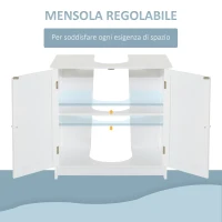 HOMCOM Mobile Sottolavabo per Bagno con Ripiano Regolabile, Mobiletto Sottolavabo con Intaglio a U e 2 Ante, Mobile Bagno Salvaspazio, Adatto a Lavabi con o Senza Colonna, 60x30x60 cm, Bianco(m-5)
