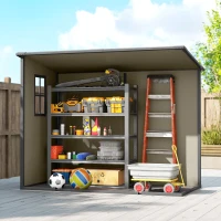 Outsunny Casetta da Giardino 2.54m² in PP e Alluminio con Pavimento, Tetto Inclinato, Doppia Porta Bloccabile, Finestra, Guanti, Marrone Chiaro(m-4)