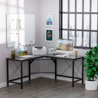 HOMCOM Bureau d'angle Bureau Informatique Design Moderne métal MDF Imitation Bois Noir(m-10)