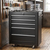 HOMCOM Gereedschapskast, gereedschapskist, 5 lades, verrijdbaar, staal, zwart(m-2)