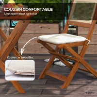 Outsunny Salon de jardin bistrot, ensemble bistrot de jardin pliantes 2 fauteuils avec coussins 1 table basse en résine tressée(m-7)