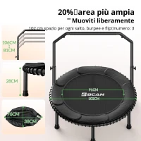 Trampolino Rebounder per Adulti, pieghevole, corrimano regolabile, appoggiapiedi antiscivolo, 102x102x106 cm, Nero(m-3)