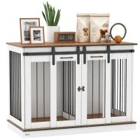 PawHut Hondenbench met 2 Deuren, Hondenbox, Transportbox voor Honden, Rustiek Ontwerp, Vergrendelbaar, Wit(m-11)