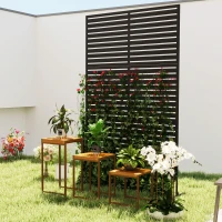 Outsunny Decorative Privacy Fence Screen, Metal Outdoor Privacy Screen Climbing Plant Trellis with Stand, 122 x 198 cm, Black(m-7)