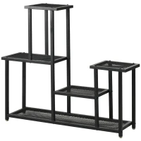 Outsunny plantenrek, plantentrap met 4 treden, bloemenrek op meerdere niveaus, plantenstandaard voor tuin, balkon, metaal, zwart, 91 x 25 x 83 cm(m-10)