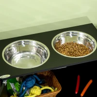 PawHut Verhoogd voerstation met 2 RVS kommen en 44 L opbergruimte, magnetische deuren, voor grote honden, zwart(m-8)