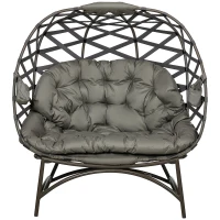 Outsunny 2 Seater Egg Chair Outdoor, Folding Weave Garden Furniture Chair with Cushion, Cup Pockets - Sand Brown(m-11)