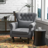 HOMCOM Poltrona da Salotto Vintage in Tessuto con Cuscino Lombare e Imbottitura, Grigio Scuro(m-6)
