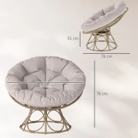 Outsunny Papasansstoel Rattan 360° draaibaar kuipstoel met zitkussen rond voor buiten(m-3)